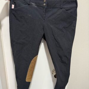 Black Riding Pants/ Breeches with Tan Patch- Tailored sportsman size zip